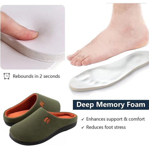 Men's Hunter Green Original Two Tone Memory Foam Slipper With Sturdy Rubber Sole - Picture 4 of 6